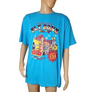Born Fly Men's  "Fly Zone Carnival" Blue Graphic Print T-Shirt Size 2XL (15)